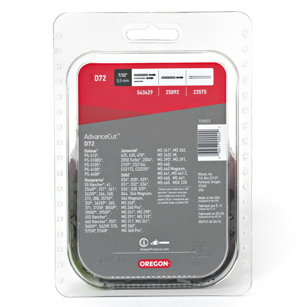 OREGON Oregon D72 AdvanceCut chainsaw chain (20-inch / 72 drive links) D72
