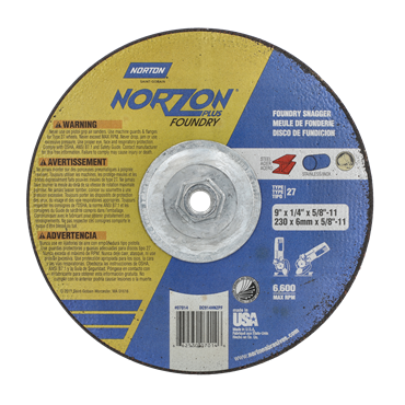 Norton 66253007014 NorZon Plus SGZ Type 27 Foundry Grinding Wheel 9 in Dia x 1/4 in THK, 24 Grit