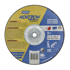 Norton 66253007014 NorZon Plus SGZ Type 27 Foundry Grinding Wheel 9 in Dia x 1/4 in THK, 24 Grit