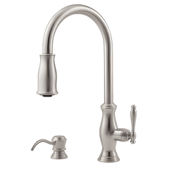 Pfister GT529-TMS Hanover 1 Handle Pull-Down Kitchen Faucet with Soap Dispenser, Stainless Steel