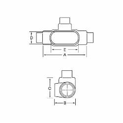 ABB T37-G Ocal T37-G 1 PVC-Coated Ocal-Blue® T-Style Conduit Body, Form-7 - Gray