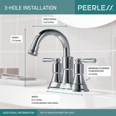 Peerless Faucet P2523LF Two-Handle Centerset Bathroom Faucet in Chrome