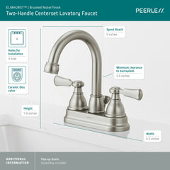 Peerless Faucet P2665LF-BN Peerless Elmhurst Two-Handle Centerset Bath Faucet in Brushed Nickel