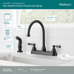 Peerless Faucet P2865LF-OB Peerless Elmhurst Two-Handle Kitchen Faucet with Spray Oil Rubbed Bronze