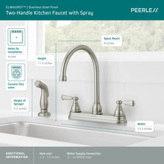 Peerless Faucet P2865LF-SS Peerless Elmhurst: Two-Handle Kitchen Faucet with Spray in Stainless