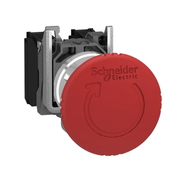 Schneider Electric XB4BS84441 Emergency Stop Push Button Harmony XB4 Metal Red Mushroom 40mm 22mm Trigger Latching Turn to Release 2NC+1NO