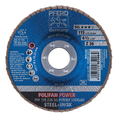 Pferd 62222 Polifan Performance Line SG Z-Power Unthreaded Coated Abrasive Flap Disc, 4-1/2 in Dia, 7/8 in Center Hole