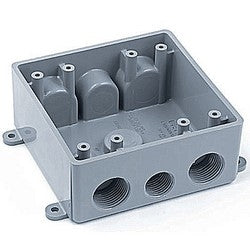 Thomas & Betts E382DE 2-Gang Rectangular Weatherproof T-box With Seven Threaded Holes