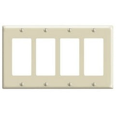 Leviton 80412-W 4-Gang Decora Wallplate Standard Size Thermoset White