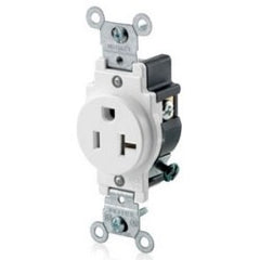 Leviton 5821-W 20-Amp, 250-Volt, Narrow Body Single Receptacle, Straight Blade, Commercial Grade, Grounding, White