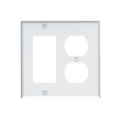 Leviton 80455-W 2-Gang Combination Duplex Receptacle / Decora/GFCI Device Wall Plate, Standard Size, Thermoset, White