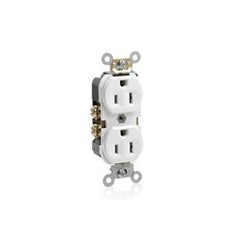 Leviton BR15-W 15 Amp, 125 Volt, Narrow Body Duplex Receptacle, Commercial Grade, Self Grounding