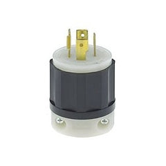 Leviton 2411 20 Amp, 125/250 Volt, NEMA L14-20P, 3P, 4W, Locking Plug, Industrial Grade, Grounding - Black/White