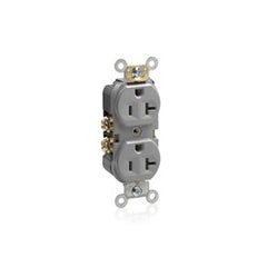 Leviton BR20-GY 20 Amp, 125 Volt, Narrow Body Duplex Receptacle, Straight Blade, Commercial Grade, Self Grounding