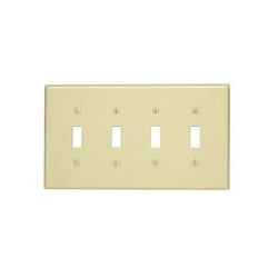 Leviton PJ4-I 4-Gang Toggle Switch Wallplate, Midway Size, Ivory