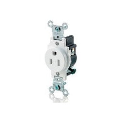 Leviton T5015-W Self-Grounding Single Tamper Resistant Straight Blade Receptacle 125VAC 15A 2-Pole 3-Wire NEMA 5-15R