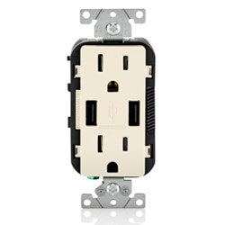 Leviton T5632-T Combination Duplex Receptacle/Outlet and USB Charger 15A/125V