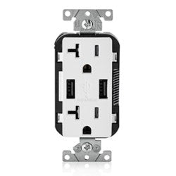 Leviton T5832-W Combination USB Charger & Duplex Receptacle 20 Amp 125 Volt