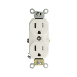 Leviton TCR15-W Tamper Resistant Duplex Receptacle 15A-125V Side Wired Self Grounding