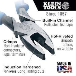 Klein J2000-9NECRTP Lineman's Pliers Fish Tape Pull/Crimping 9-Inch