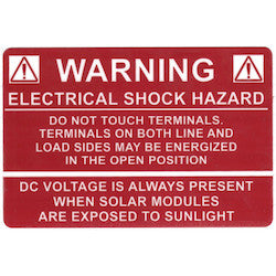 HellermannTyton 596-00232 Solar Label WARNING ELECTRICAL SHOCK HAZARD DC VOLTAGE 3.75 x 2.5 Red