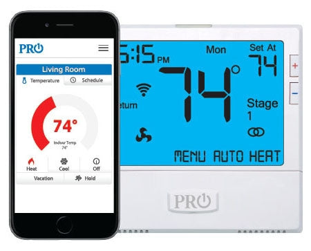 Pro1iaq T855ISH 18 to 30 VAC 50/60 Hz 1.5 A 7 or 5/1/1 Day Programmable Wi-Fi Thermostat Hardwire Only