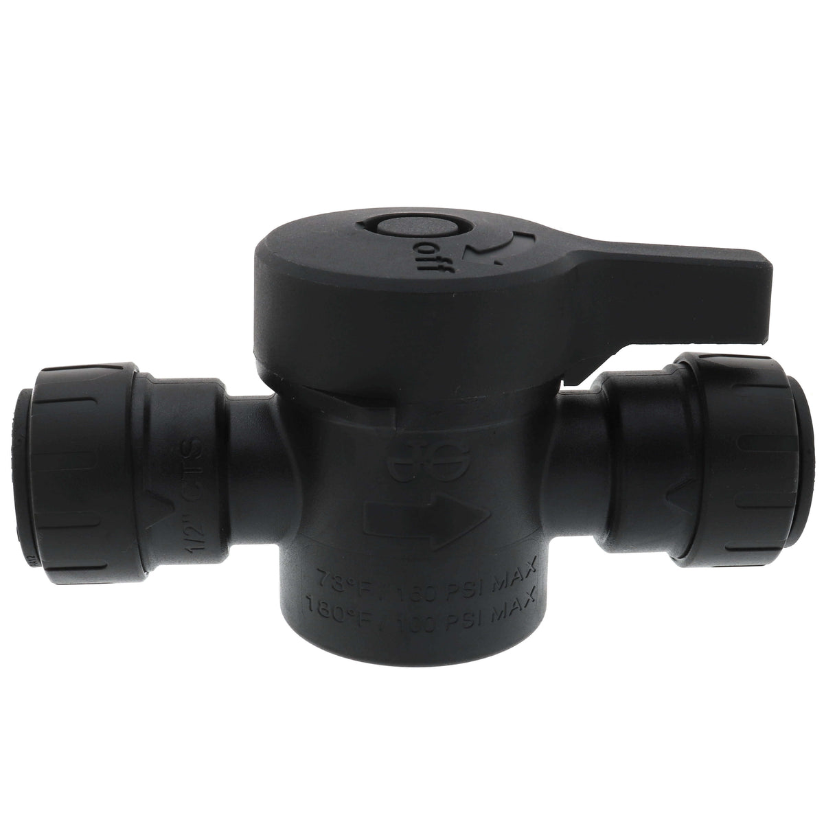 John Guest PSEISV20EP 1/2 Inch CTS ProLock Push-fit Shut Off Valve Plastic Plumbing Fitting Black