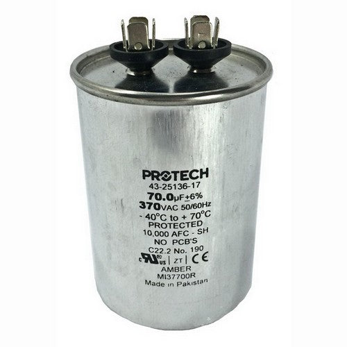 Rheem 43-25136-17 Protech Single Round Capacitor 70 MFD 370VAC