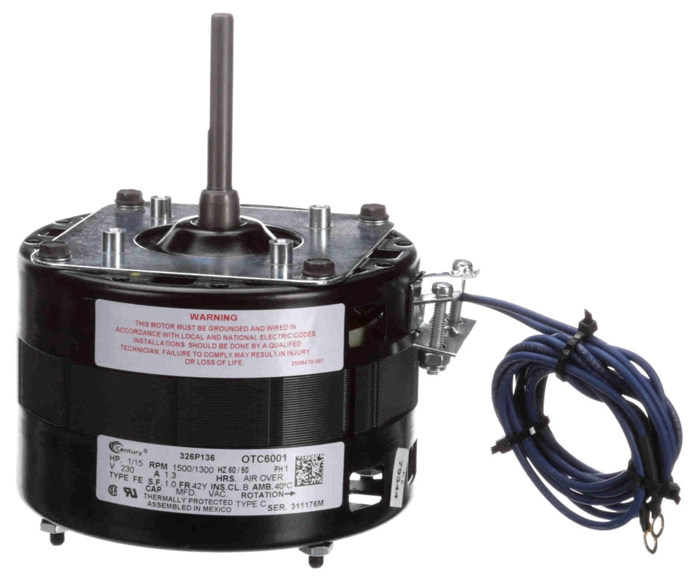 Century OTC6001 1/15 HP 230 VAC 50/60 Hz 1-Phase 1.3 A 4-Pole Refrigeration Motor