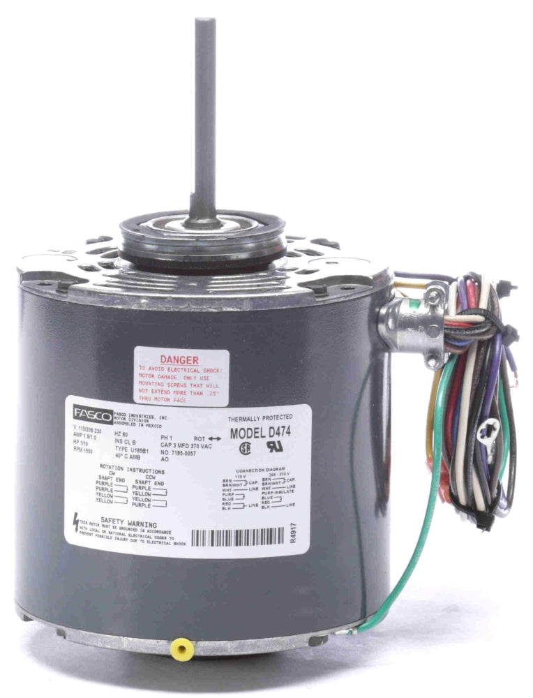 Fasco D474 1/10 HP 1550 RPM Open Ventilated Split Capacitor Refrigeration Fan Motor 4-Pole