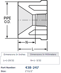 Spears 438-247 Sch. 40 PVC Reducing Bushing 2 in. x 1/2 in. Spigot x FPT