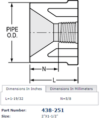 Spears 438-251 Schedule 40 White PVC Flush Style Bushing 2 x 1-1/2 Inch Spigot x FIPT