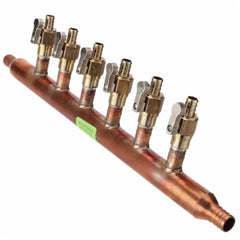 Sioux Chief 672XV0699 PowerPex BranchMaster 672 Series 3/4 inch PEX 6 Outlets Copper Type L-Trunk Manifold with 1/2 inch Crimp Ball Valves