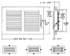 AirMate 503M_12X06-W 12 x 6 3-Way Ceiling/Side Wall Supply Register with Multi-Shutter Damper