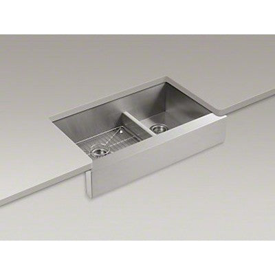 Kohler K-3945-NA Vault Under-Mount Large/Medium Double-Bowl Kitchen Sink with Rack, 35-1/2 inch x 21-1/4 inch x 9-5/16 inch