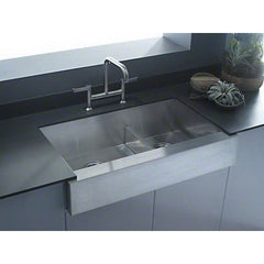 Kohler K-3945-NA Vault Under-Mount Large/Medium Double-Bowl Kitchen Sink with Rack, 35-1/2 inch x 21-1/4 inch x 9-5/16 inch