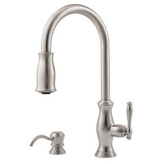 Pfister GT529-TMS Hanover 1 Handle Pull-Down Kitchen Faucet with Soap Dispenser, Stainless Steel