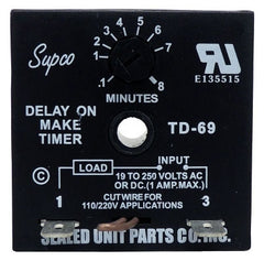 Supco TD69 19 to 250 VAC/VDC, 10 A Inrush, 6 Sec to 8 Min Delay-On-Make Timer