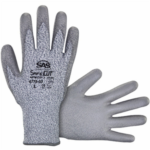 SAS Safety Corporation 6775-03 HPPE Cut Resistant Knit Glove, PU Palm, Large, Bulk Each