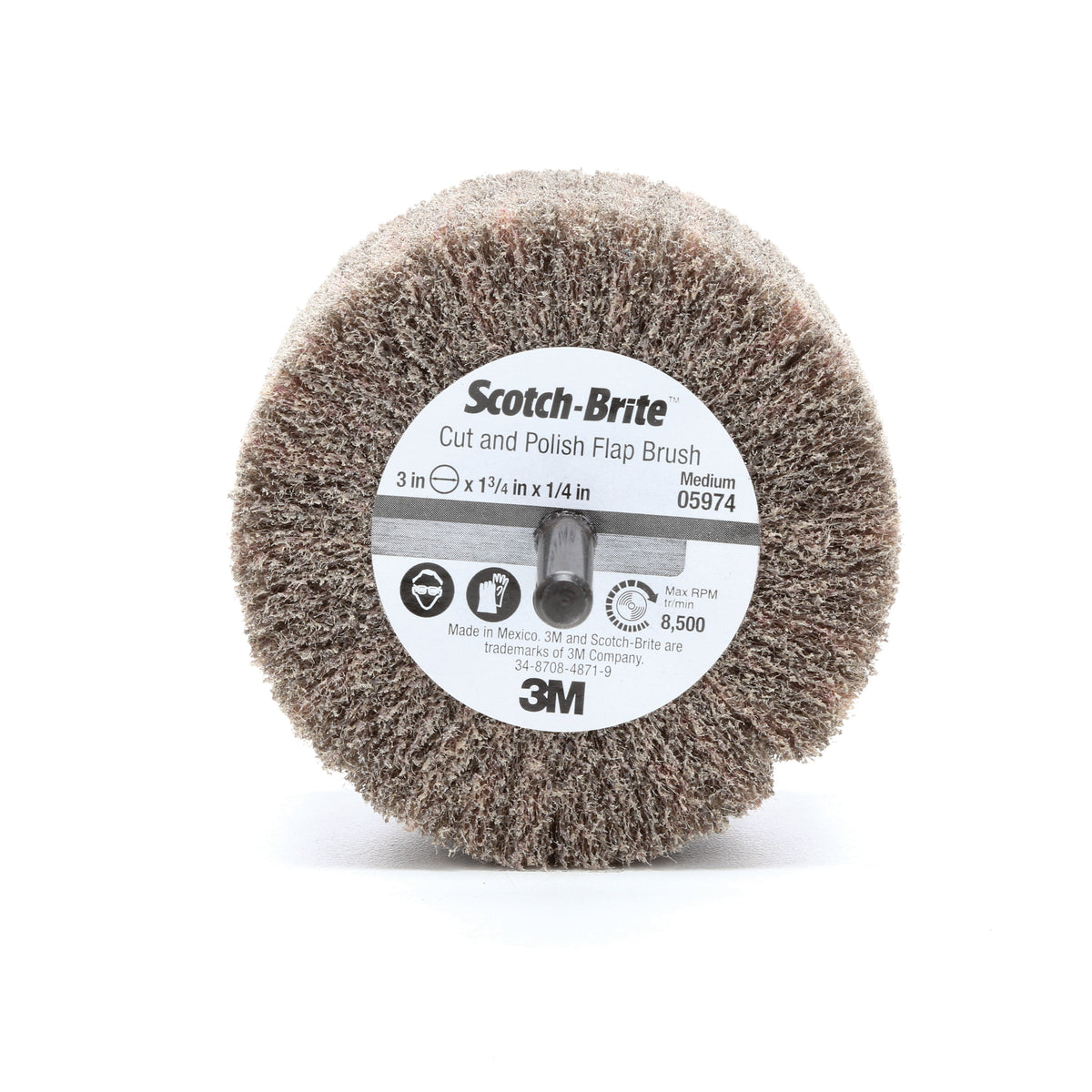 Scotch-Brite 7100050520 Flap Brush 3 in Wheel Diameter Medium Grade Aluminum Oxide Abrasive