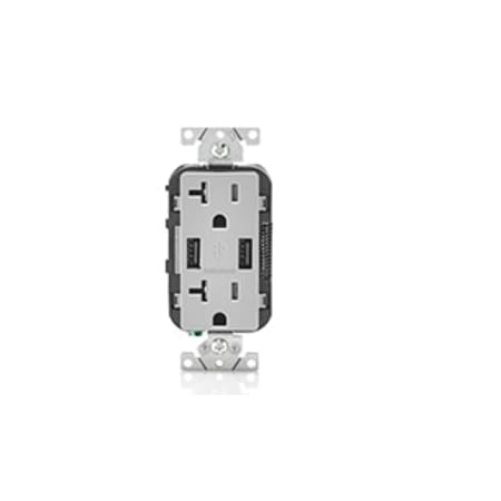 Leviton T5832-GY Combination USB Charger & Duplex Receptacle Device 20A 125V