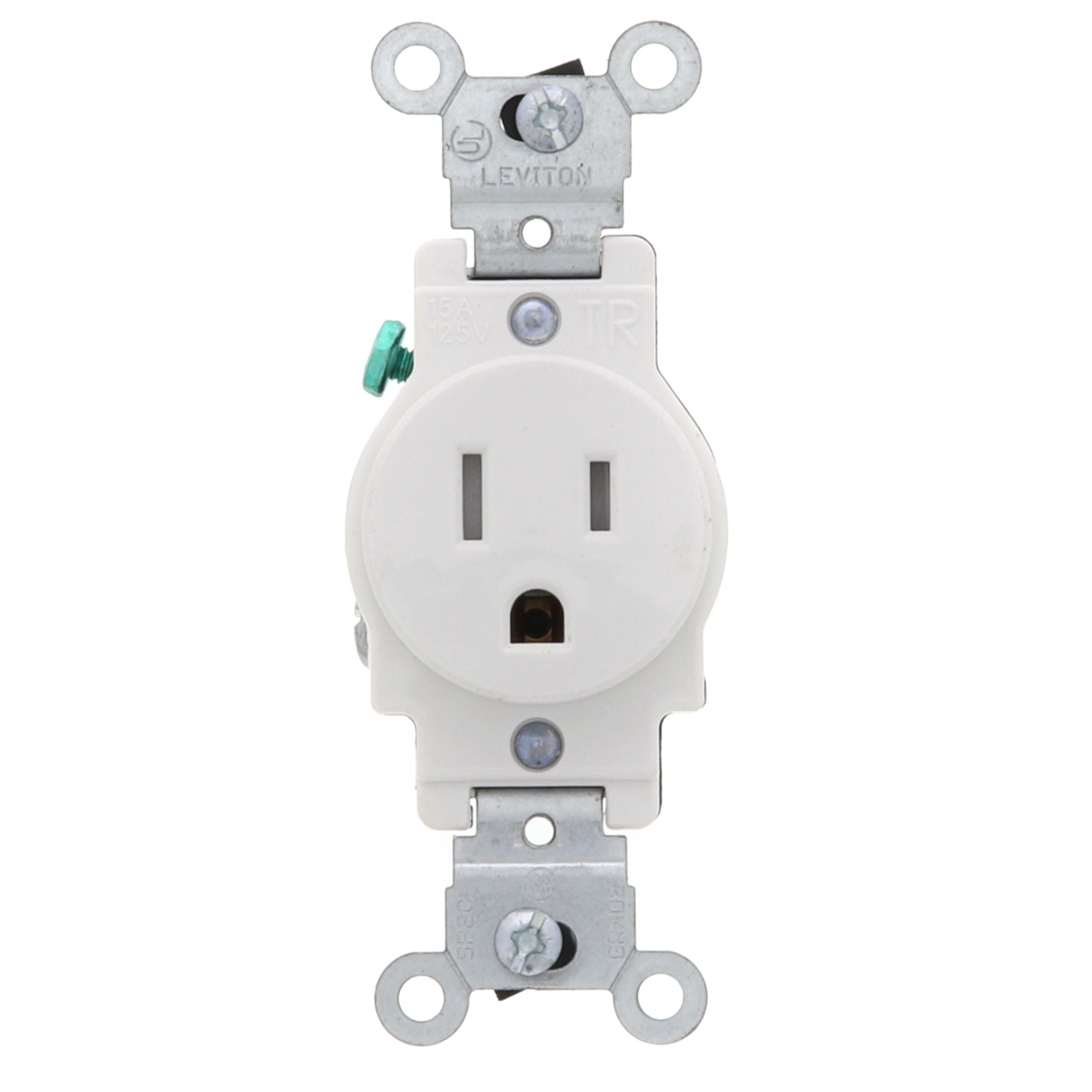 Leviton T5015-W Self-Grounding Single Tamper Resistant Straight Blade Receptacle 125 VAC 15 A 2 Poles 3 Wires