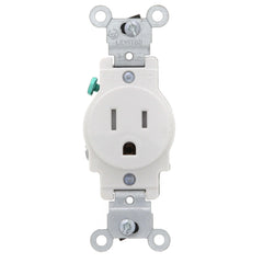 Leviton T5015-W Self-Grounding Single Tamper Resistant Straight Blade Receptacle 125 VAC 15 A 2 Poles 3 Wires