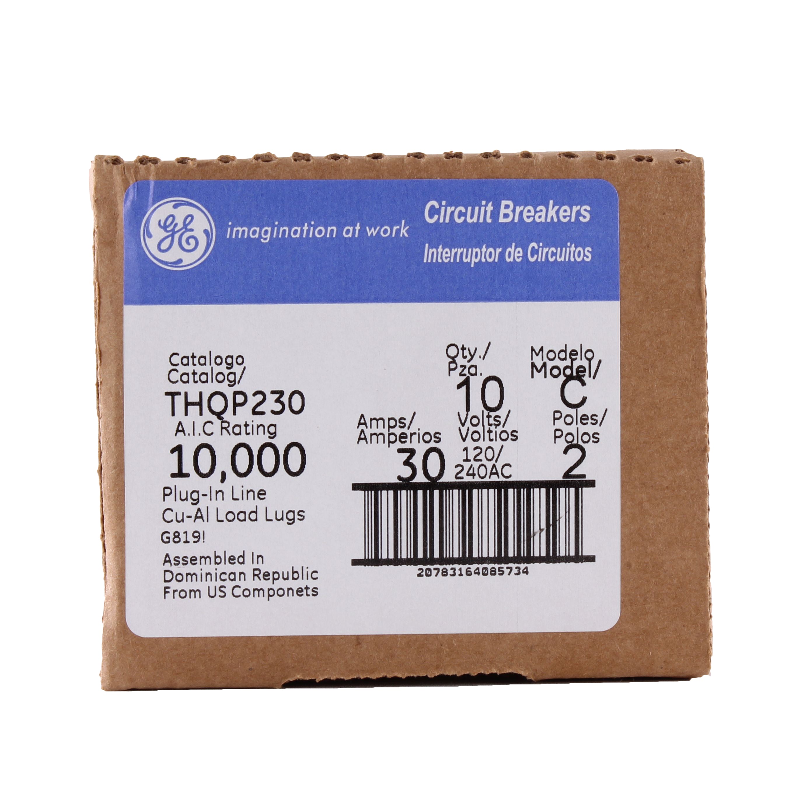 GE THQP230 THQP Molded Case Circuit Breaker, 120/240 VAC, 30 A, 10 kA ...