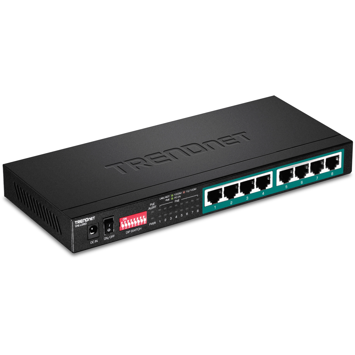 TRENDnet TPE-LG80 8-Port Gigabit Long Range PoE+ Switch, 16Gbps Switching Capacity