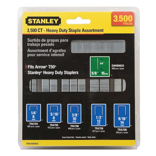 STANLEY Stanley TRA700BN35 Heavy Duty Narrow Crown Staple and Brad Assortment 3500 Pack TRA700BN35
