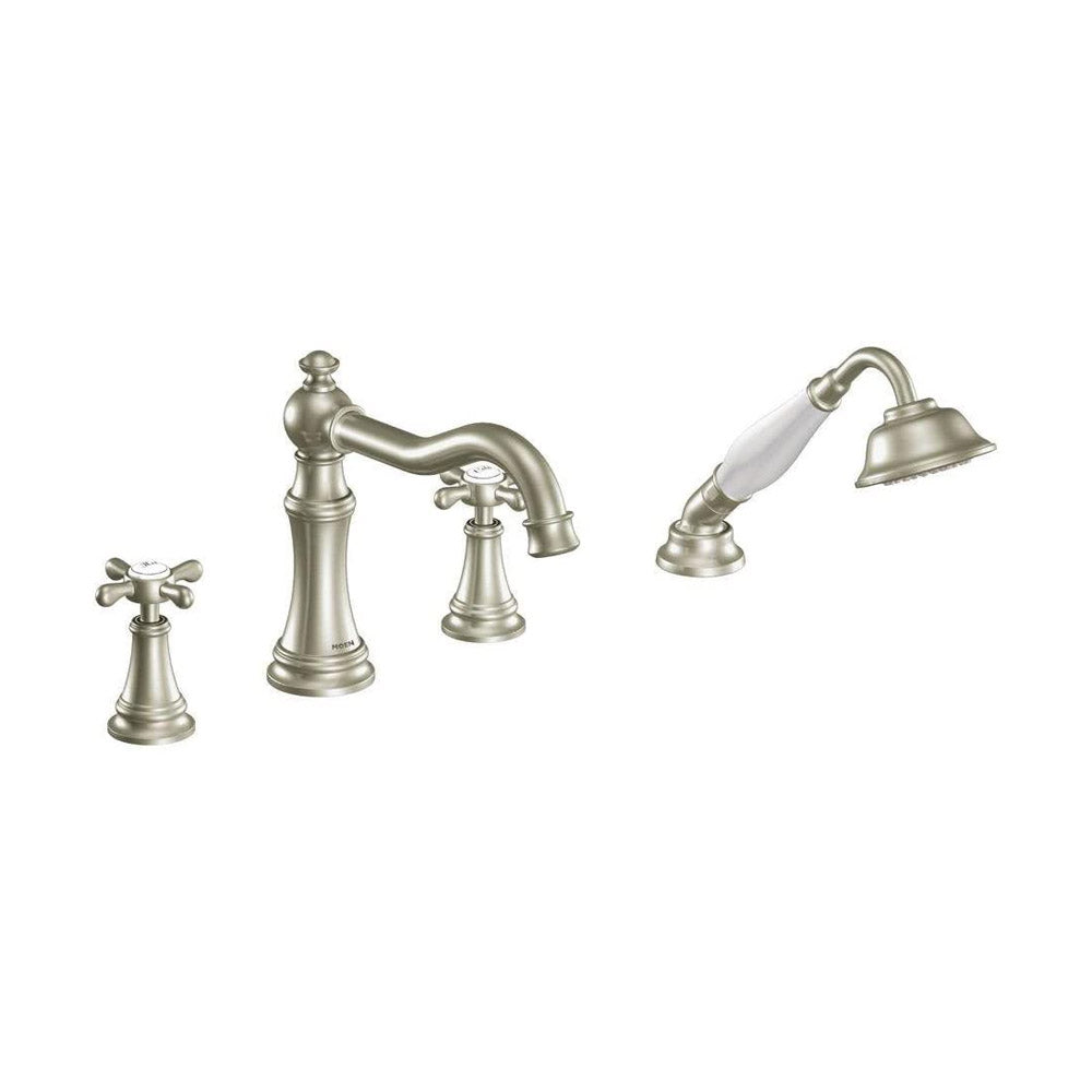 Moen TS21102BN Weymouth brushed nickel two-handle roman tub faucet includes hand shower