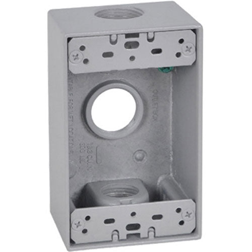 TRUE VALUE FSB75-3 1 Gang Rectangular Outlet Box, Three 3/4 Inch Holes, Mounting Lugs, Closure Plugs, Ground Screw