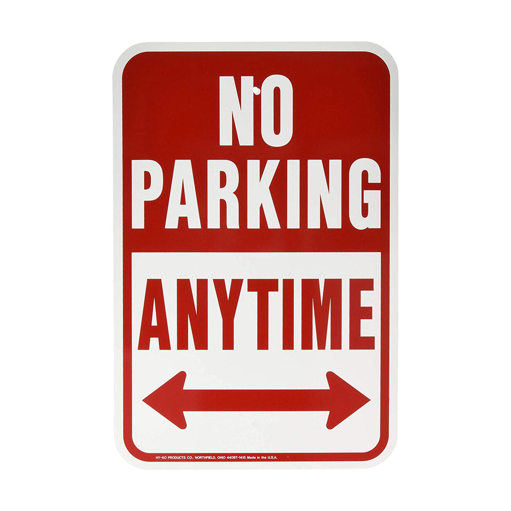 True Value HW-1 Hy-Ko Sign, No Parking Sign, Red & White Aluminum, 12 x 18-In.