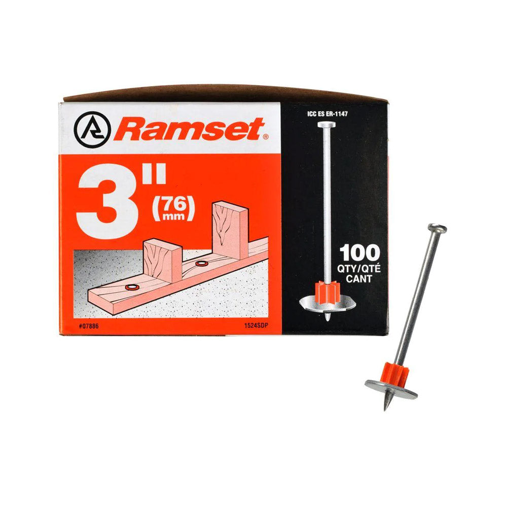 TRUE VALUE 07886 Ramset 100-Pack .300 x 3-Inch 1524SDP Drive Pin with Washer